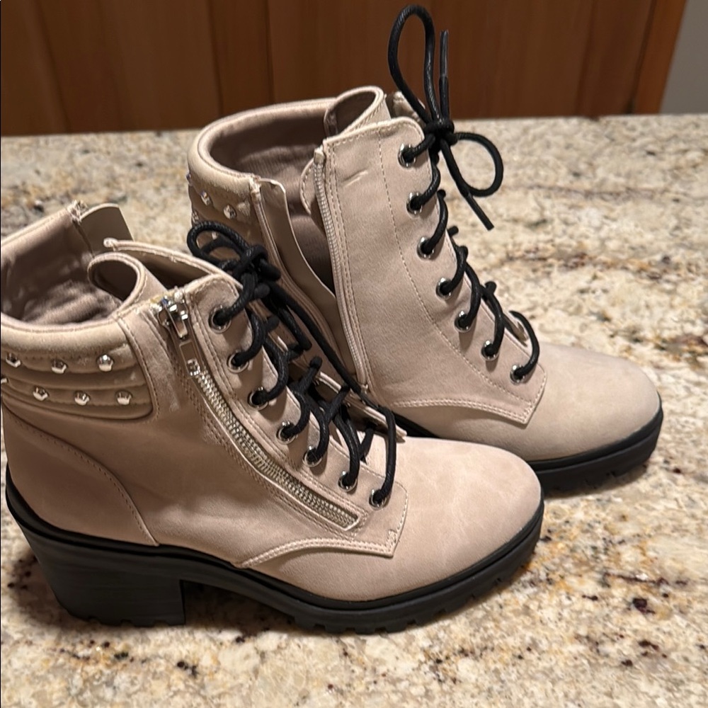 Women's Beige Ankle Boots with Studs